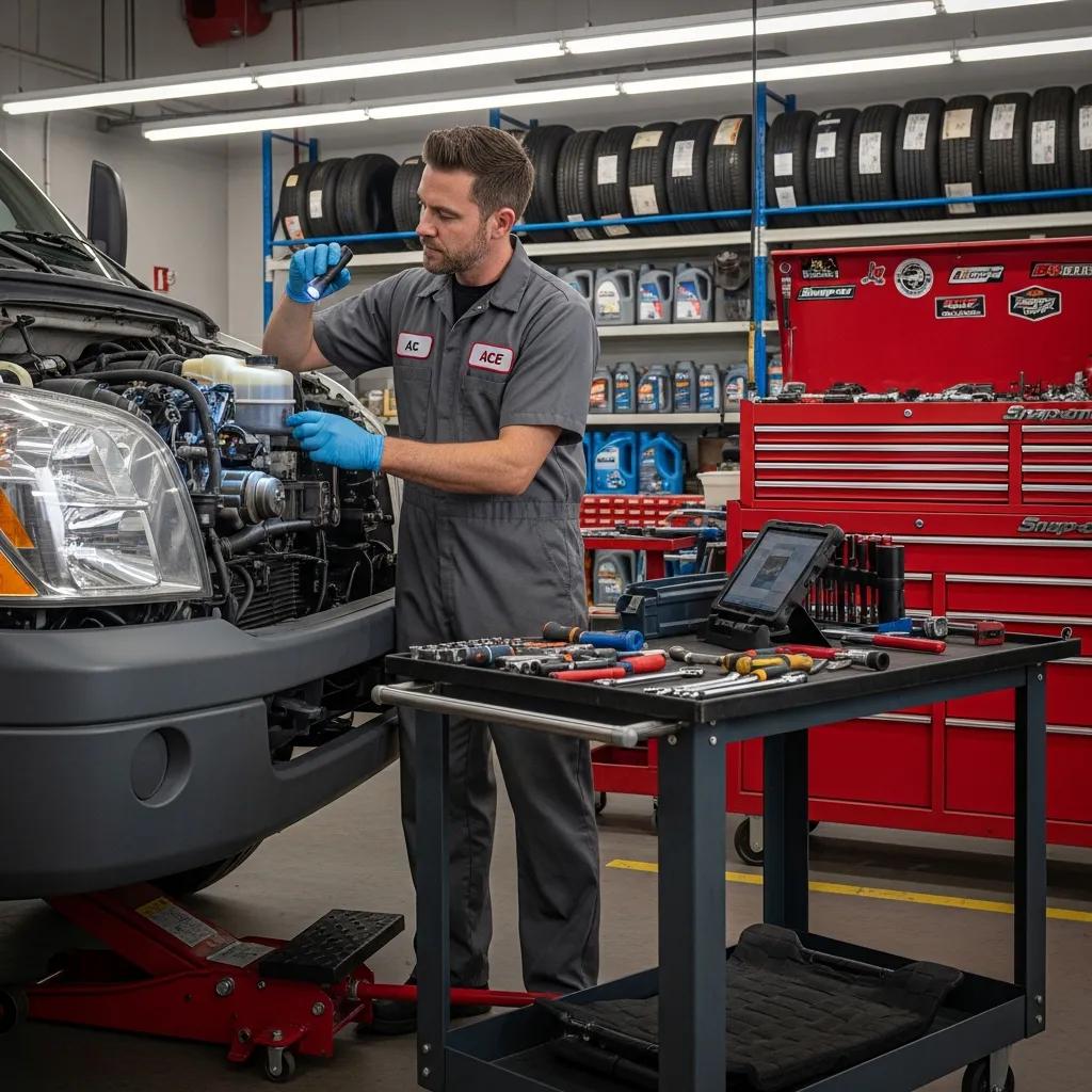 Mechanic inspecting a commercial vehicle, illustrating the benefits of scheduled preventive maintenance